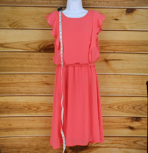 H&M Maternity Midi Dress Womens Sz M Bright Pink Belted Ruffles Lined Sleeveless - Picture 3 of 8