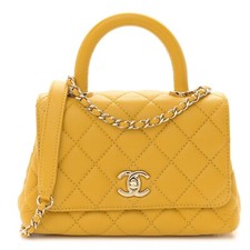 CHANEL Coco Caviar Quilted Leather Flap Bag With Top Handle Small Yellow 2023