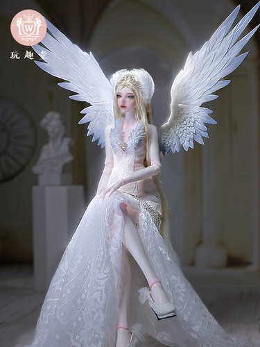 Handmade BJD Doll 1/4 Full Set/Bare Girl Face Makeup Dress Wig Eyes Female Wings - Picture 13 of 13