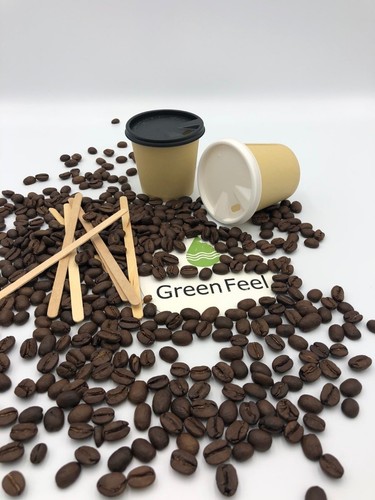 100 x BROWN PAPER CUPS DISPOSABLE KRAFT PAPER CUPS FOR HOT DRINKS WITH LIDS - Picture 9 of 23