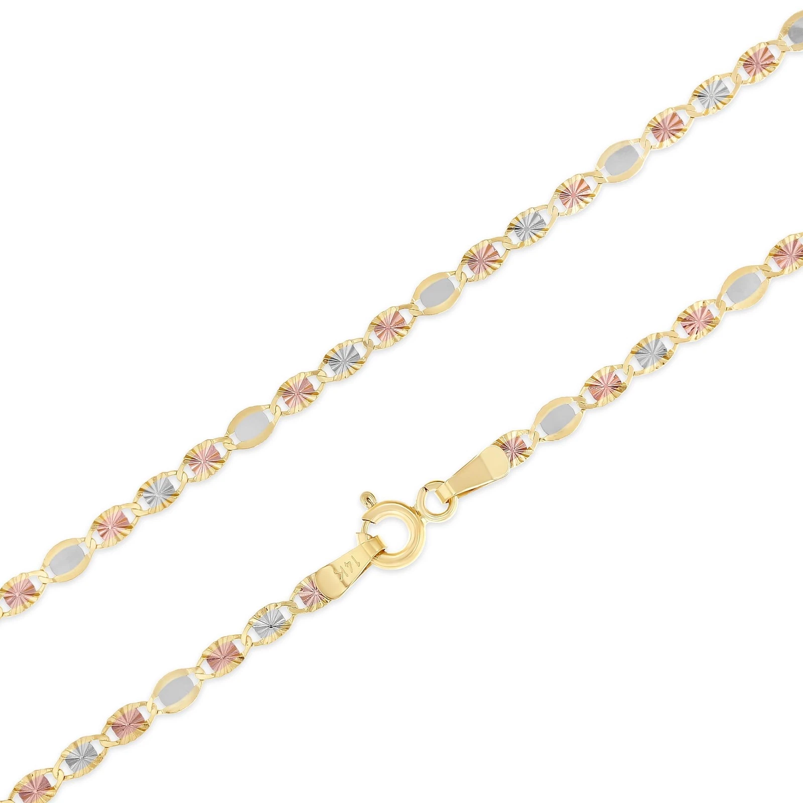 Collana Fibbia a Molla Oro Solido Giallo 14K Piatta 3 mm Valentino Stella DC