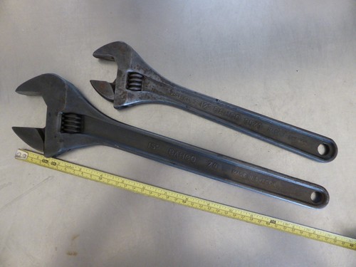 2 X Vintage Bahco 12" & 15" Shifter Adjustable Wrench Spanner Made In Sweden