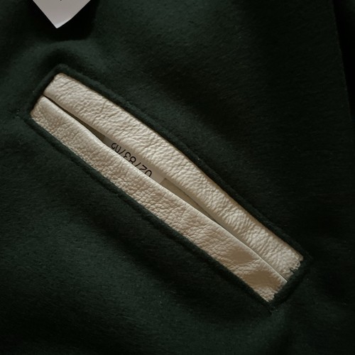 DeLONG Green Letterman Jacket Snap Front Wool Sleeves White Collar X-Small NWT - Picture 3 of 8