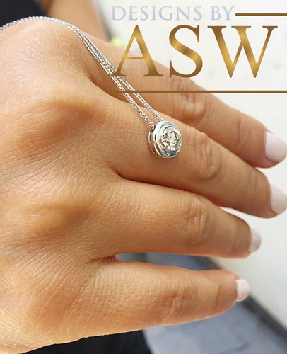 14k solid white gold round cut moissanite prong set necklace pendant 1.00ct - Picture 3 of 7
