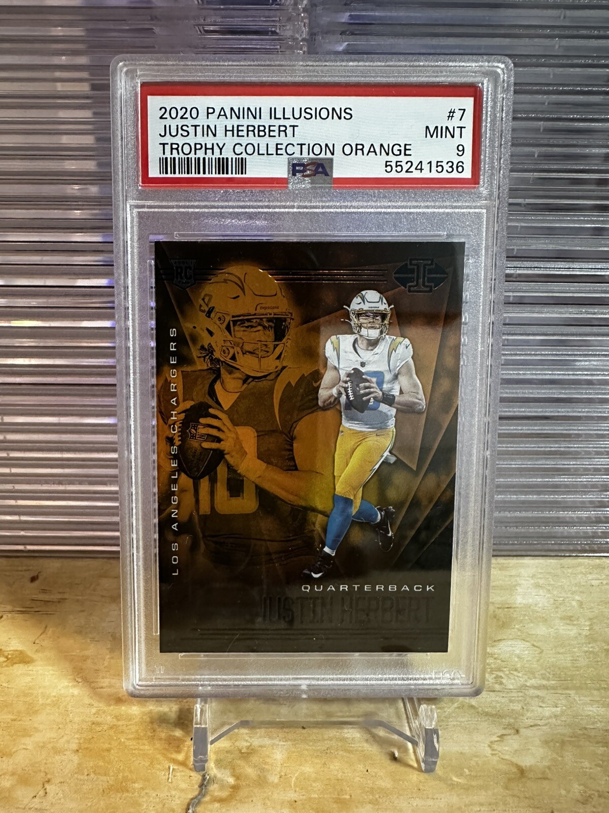 Justin Herbert 2020 Panini Illusions Trophy Collection Orange #7 RC Rookie PSA 9