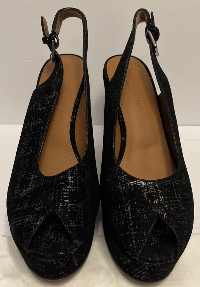 Clergerie Dylan 4 Negro/Plateado Gamuza Peeptoe Plataforma Eslinga Nuevo en Caja Talla 37 EE. UU. 6,5 Foto 2 de 4