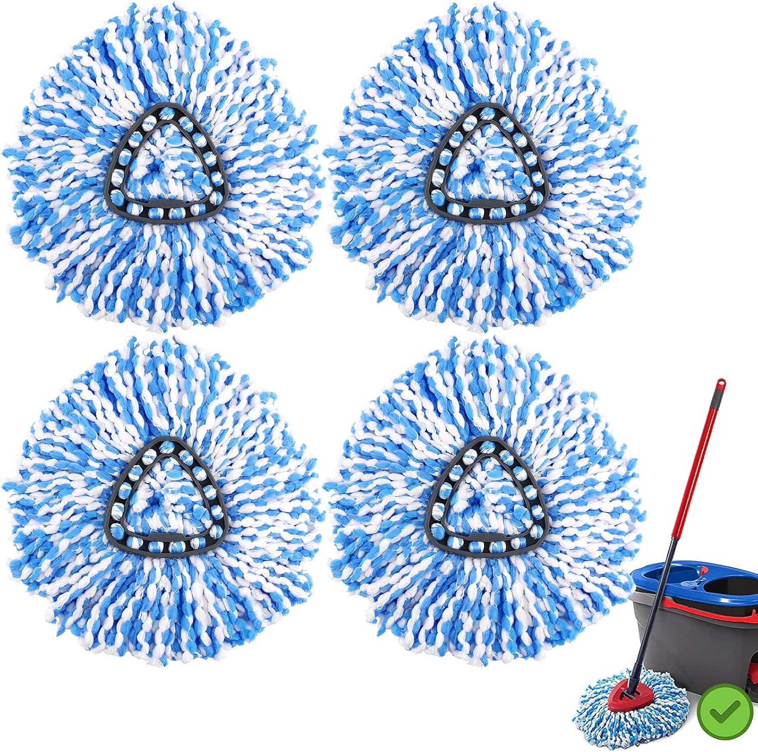 4 Pack Spin Mop Refills O-Cedar Rinse Clean 2-Tank System Replacement Heads