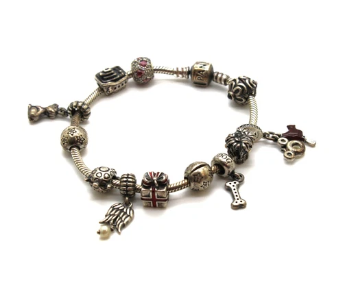Pandora  10 Charm Bracelet .925 sterling silver 7.5 inch