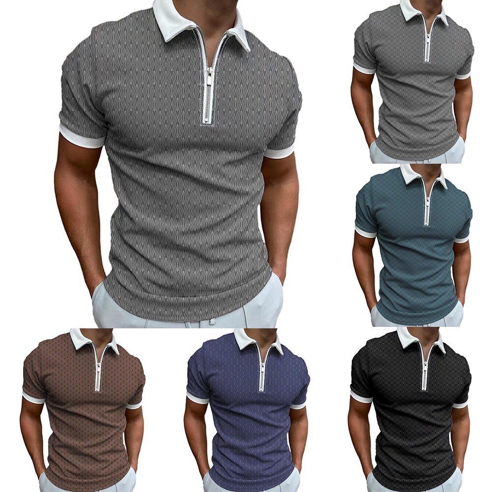 Camisetas informales de calle para hombre cuello solapa con media cremallera estampado camisa