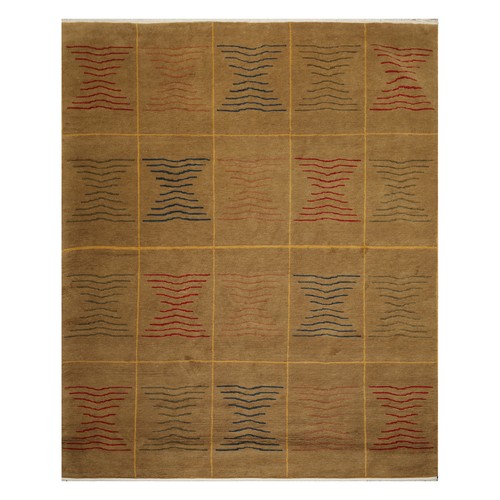 7'11" x 9'10" Hand Knotted Wool Geometric Tibetan Oriental Area Rug Brown Modern