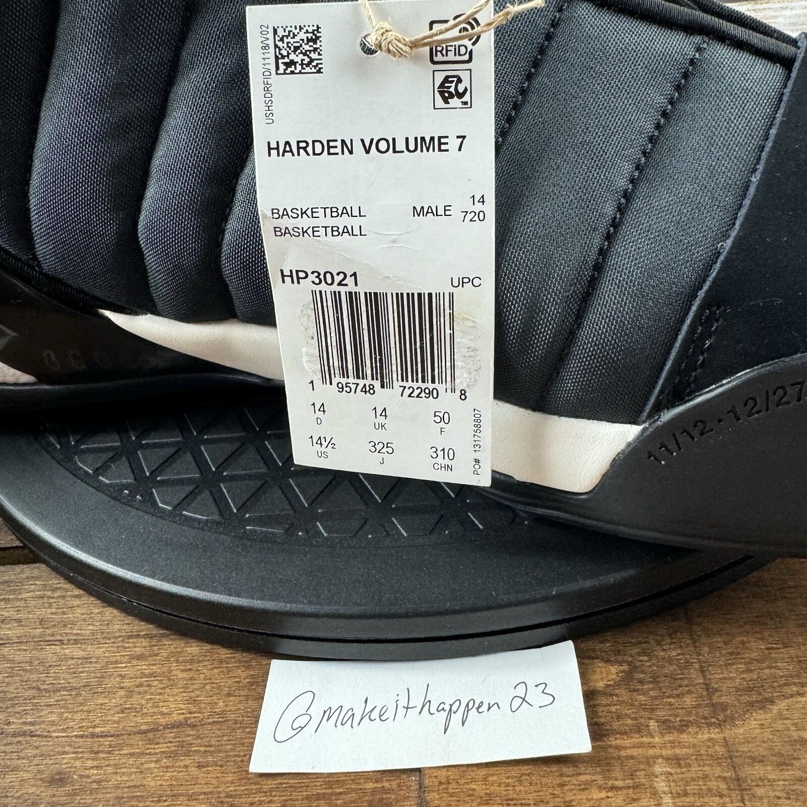 Adidas Harden Volume 7 ‘Core Black’ White James Harden HP3021 Men Size 14.5 RARE image 7