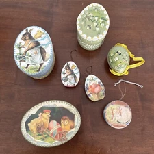 Easter Candy Decor Boxes Ornaments 7 Pieces Primitive Antique Style