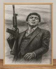 TONY MONTANA SCARFACE DRAWING SKETCH PRINT 8" x 10" SCARFACE WALL ART HOME DECOR