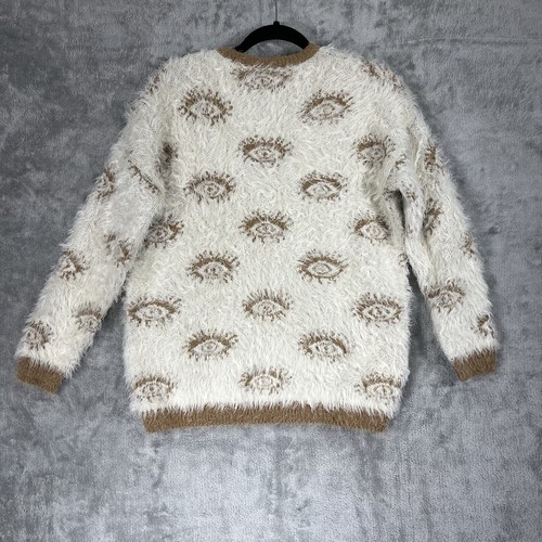 Chelsea & Violet Sweater Women's Large Ivory Tan Eyelash Knit Boho Chic Phoebe - Picture 2 of 16
