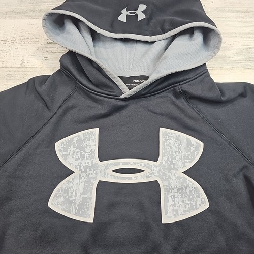 Under Armour Storm Hoodie Youth Small YSM Black Silver ColdGear Loose Fit - Picture 2 of 7