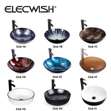 ELECWISH Bathroom Vessel Sink Round Countertop Vanity Basin Bowl with Faucet