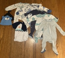8-Piece Baby Boy New Born Zip Up Sleeper, T-Shirt And Hats - Lot 5 NB