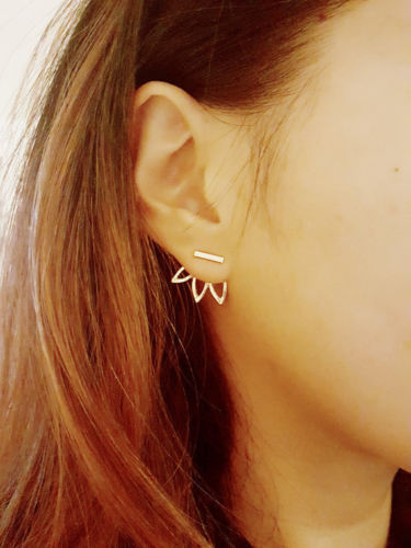 Lotus Flower Earring Jackets Ear Bar Urban Trend Minimal Silver Leaf Flower Bar