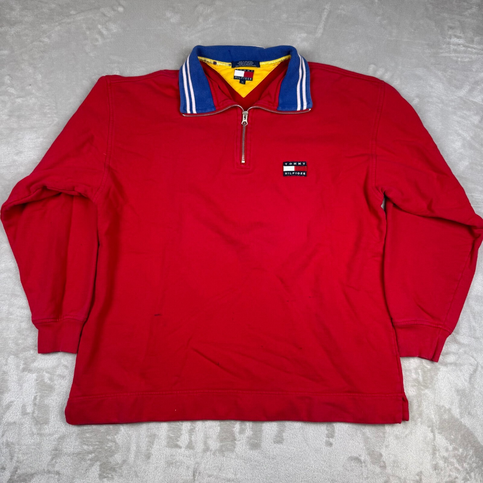 Vintage Tommy Hilfiger Sweater 1/4 zip Mock Neck Mens Size M Full Logo 90s