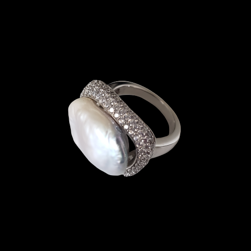 SILVER CWFP Necklace/Bracelet/Earring/BAROQUE Cultured Pearl Zircon Ring SET - Picture 12 of 12