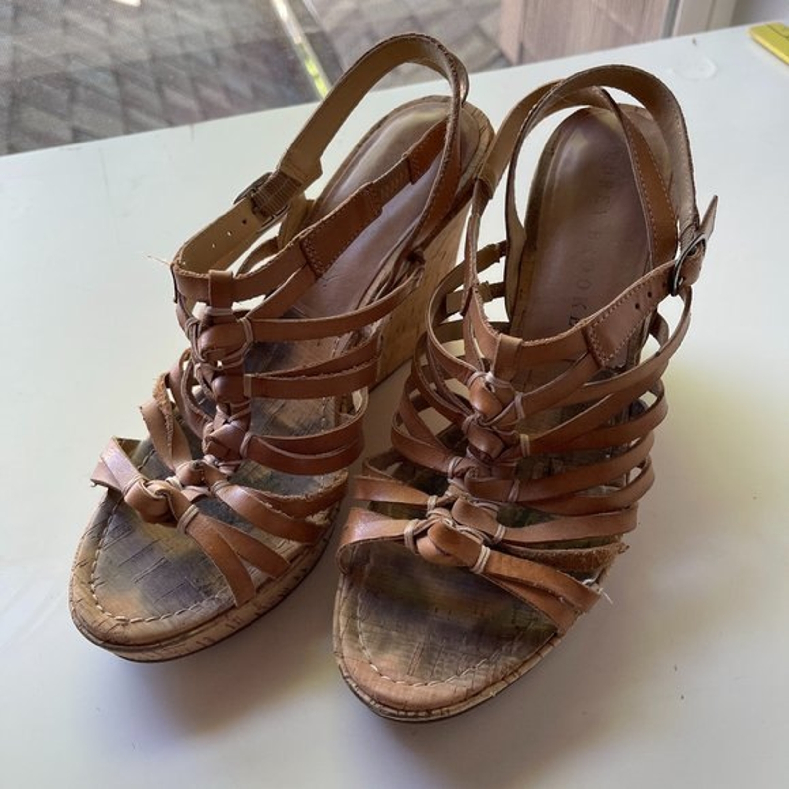 Audrey Brooke Tan Sandel Wedges for Women-image