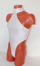 Men Thong Leotard 154-14 High Collar Open Back White Spandex Size L
