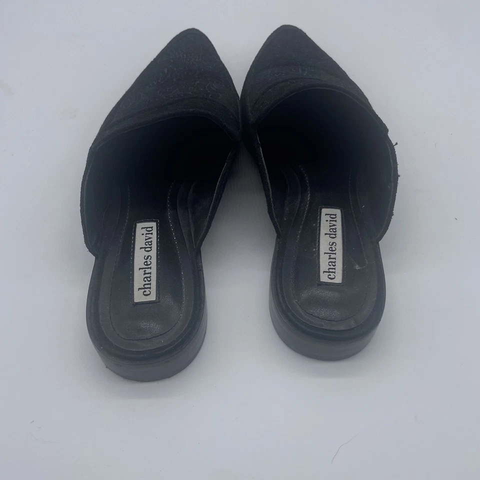 Женские замшевые слипоны Charles David черные плоские Mule с заостренным носком размер 6 - Изображение 2 из 4