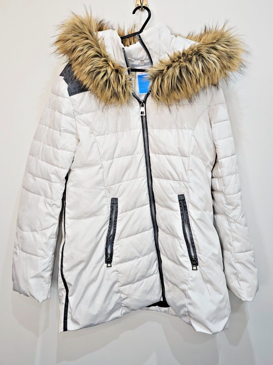 Point Zero Women's White Fur Hood Parka Style Winter Coat Size