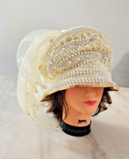Vintage 1950s J.F.Y. NY Ivory Lace Beaded Bridal Hat w/ Pearls  Sequins   Rare 