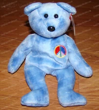 Ty Beanie Collection, Blue Peace Bear - November 17, 2002 - PE Pellets