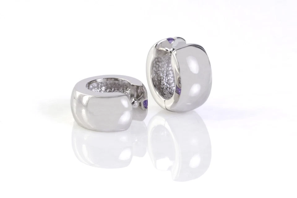 Amethyst Hoop Earrings 925 Silver 16mm Rhodium Plated  Style - Image 3 of 4