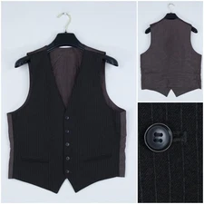 Mens Waistcoat Medium Size US 38 Vintage Brown Striped Formal Wool Dress Vest