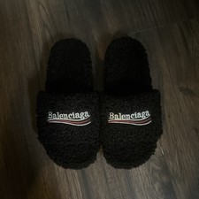 Brand new Black Balenciaga Fur Slides Size 10.5 true to size