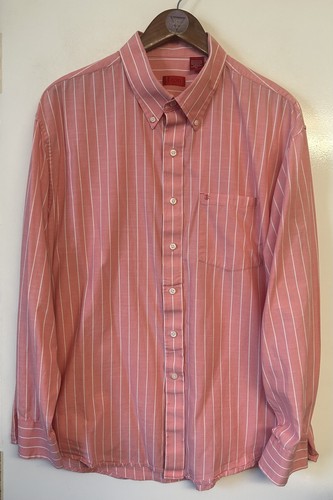 Izod langärmliges gestreiftes Baumwollhemd rosa Reg Fit & Logo UK-Größe XL für Herren