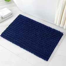 Bathroom Rug 20x32 Inch Striped Chenille Soft Absorbent Bath Mat Non Slip Navy