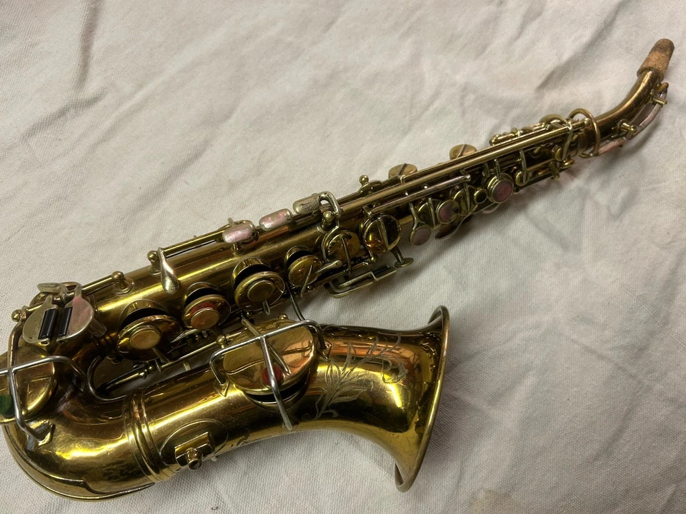 Saxofón soprano curvo Carl Fisher de Pan American, laca original, ¡bonito! Foto 4 de 4