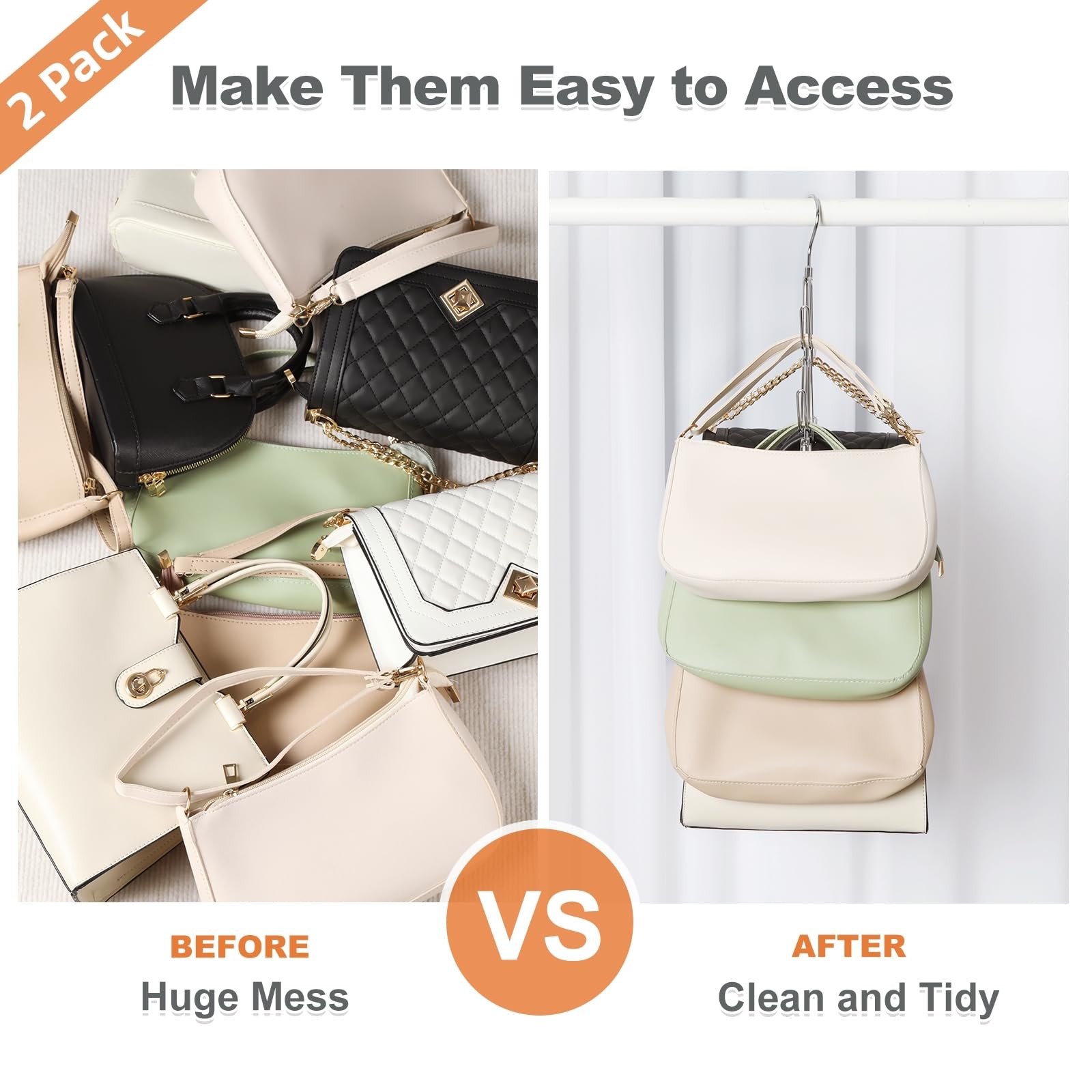 TOPIA HANGER Purse Hanger Organizer for Closet, 2-Pack Handbag Organizer Hang...