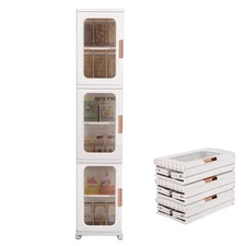 3-Tier Narrow Storage Cabinet with Transparent Doors and Adjustable Shelves, ...