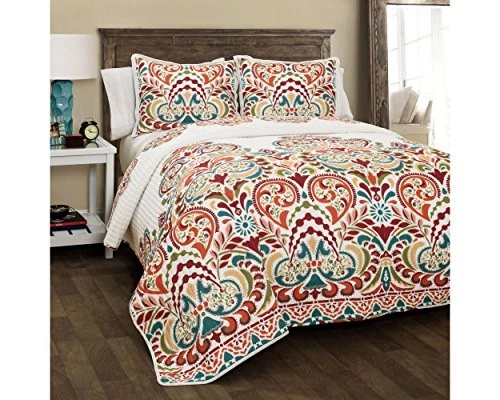  Clara Quilt 3 Piece Reversible Bedding Set King Turquiose & Tangerine - Image 2 of 3