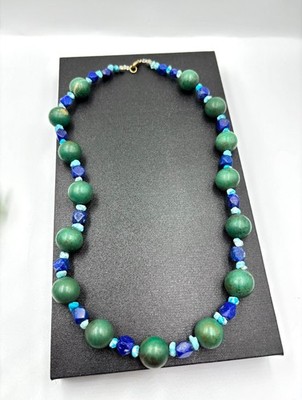 Vintage Jade, Lapis Lazuli Necklace Antique Turquoise Beads Handmade Statement