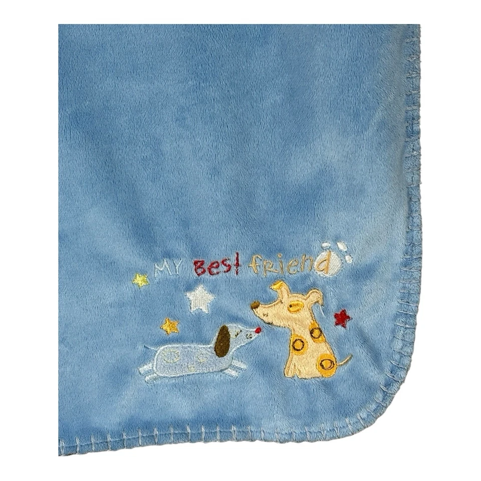 考拉婴儿毯“我最好的朋友”蓝色棕色小狗缝边薄 — 第 4/4 张图片