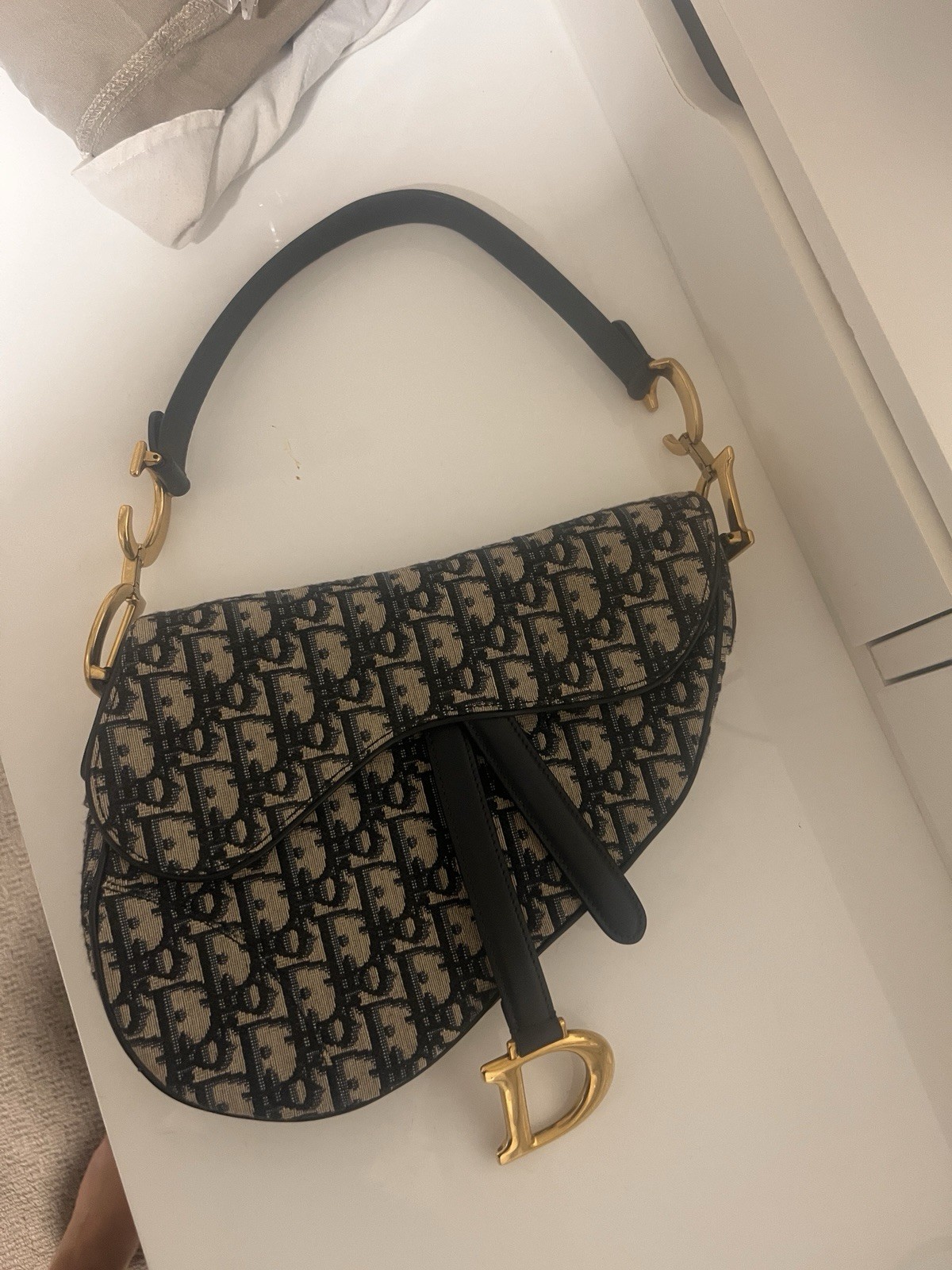 Christian Dior Blue Oblique Jacquard Saddle Bag