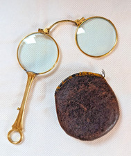 Antikes Lorgnon/ Lorgnette in Original-Etui aus Leder, vergoldet, um 1900