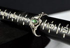 Vintage Native American ring, applied feather/scrolls, yellow green striped Opal — photo 6