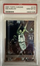 1997 Topps Chrome - Tim Duncan #115 Rookie Card PSA 10 Gem Mint. rookie card picture