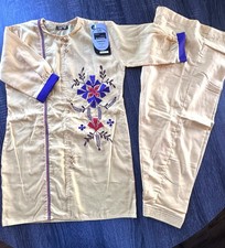 Kids KURTA Pajama Set with Bottoms - Yellow, Floral Embroidery COTTON - TAGS ON