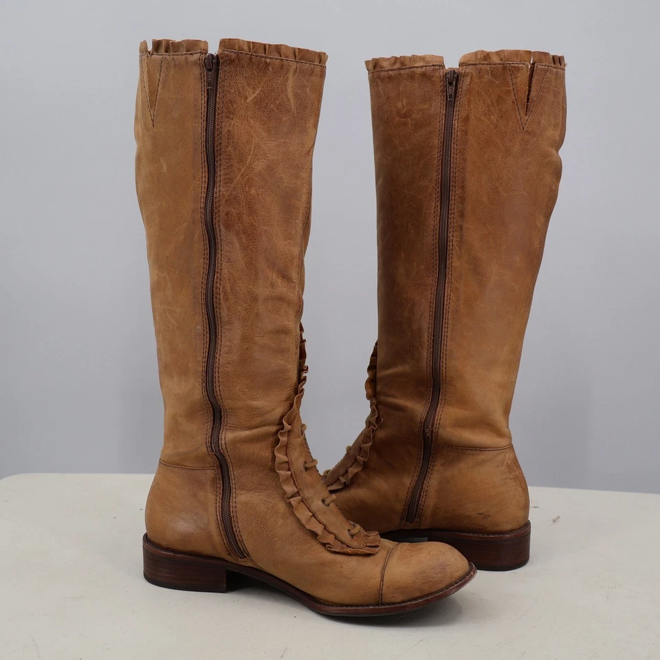 Botas femininas vintage Anthropologie Miss Albright de couro com babado 10 marrons - Imagem 2 de 4