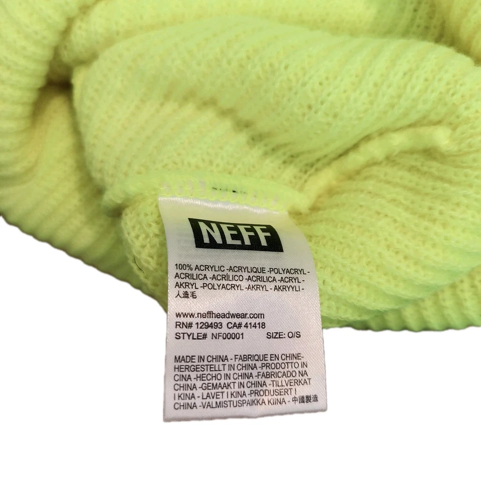 Неоновая желтая шапка-бини Neff вязаная шапка OS без манжет зимняя - Изображение 3 из 3
