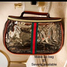 Clear Plastic Makeup Bag w/ Zipper Handle Red...