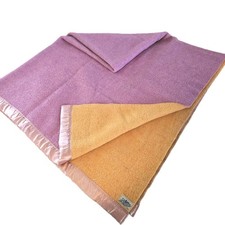 VTG Baron Woolen Mill Wool Blanket Reversible Orange Purple Satin Trim 50s 70x84